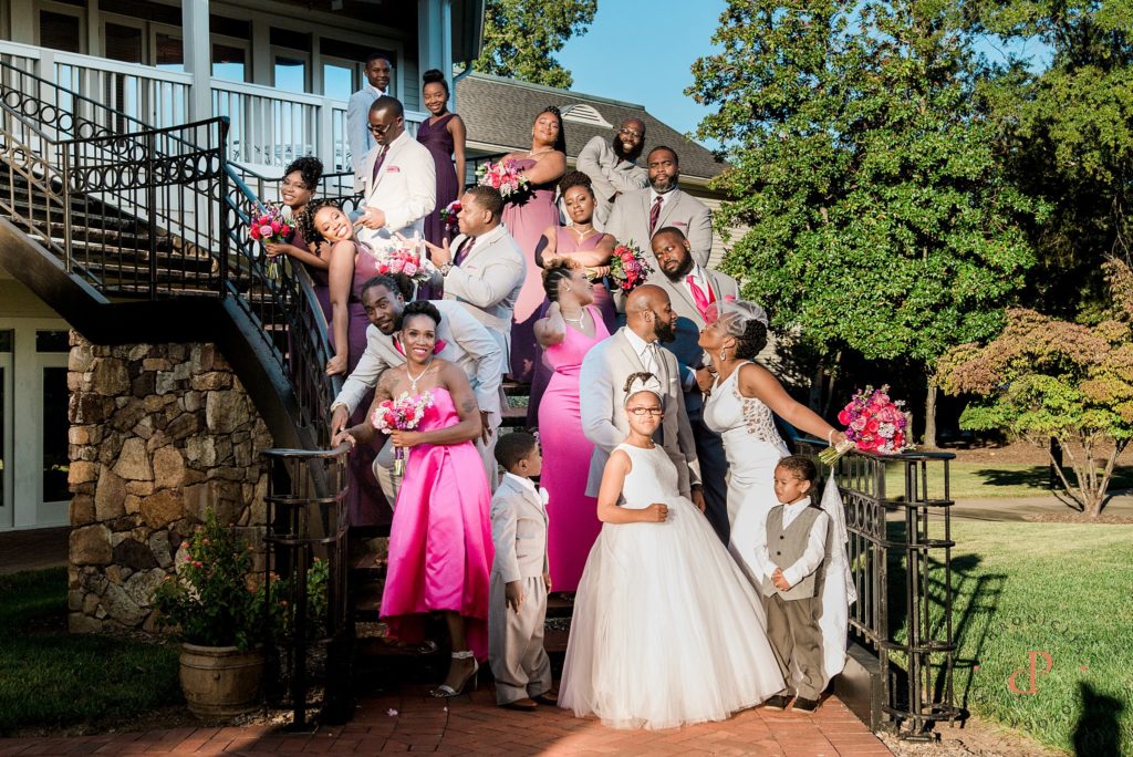 Treyburn Country Club Wedding, Elana Walker Events, Chronicles Photography, Natural Hair Bride, Raleigh NC Wedding Photographer, Durham Wedding Photographer, Wedding Photographer, Black Bride, Black Groom, Pink, Purple and Grey Wedding Theme, Bridal Party Photo