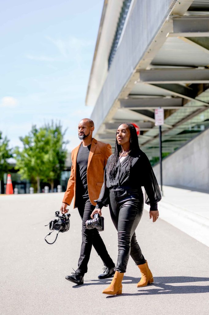 Black couple walking together