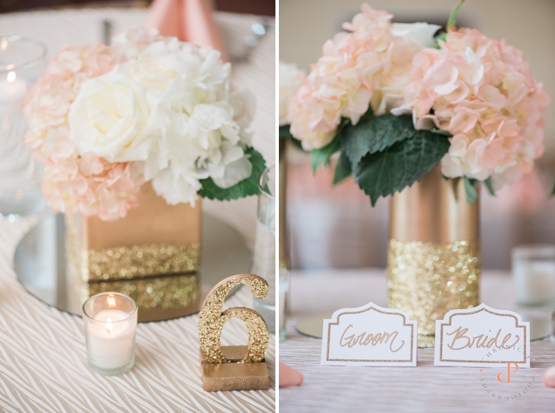 Blush, Cream and Gold Centerpieces | Chronicles Photography | www.chroniclesphotography.com