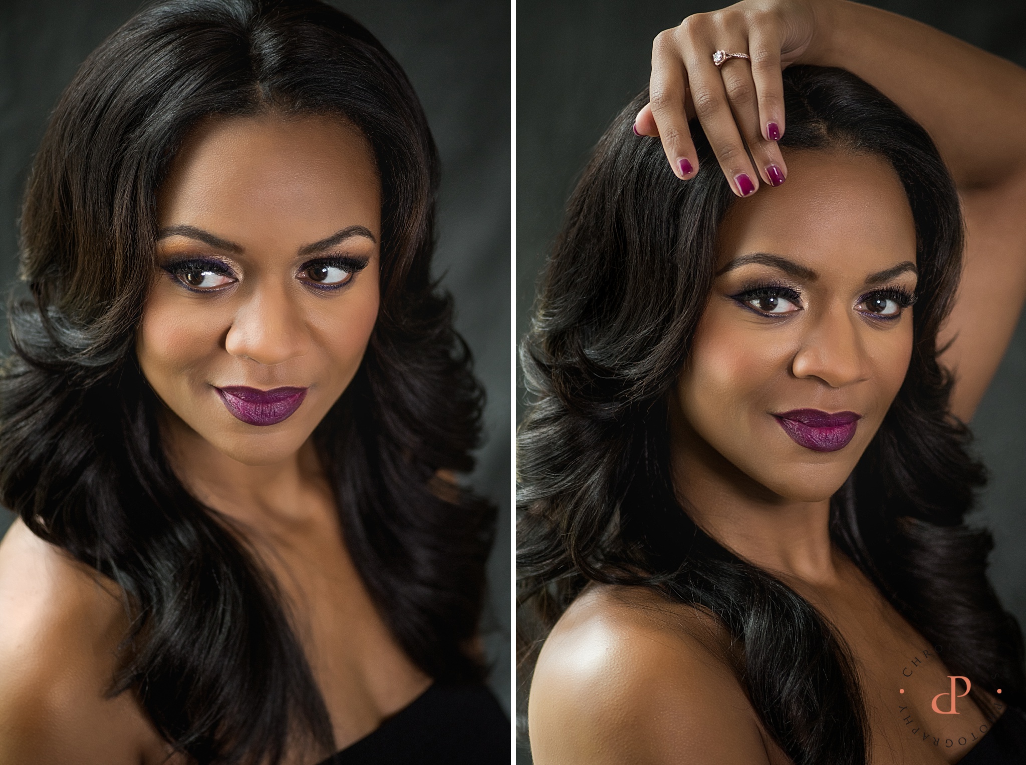 Bridal Makeup | Plum Lip | Long Hair | Purple Nails | African American Woman | www.chroniclesphotography.com