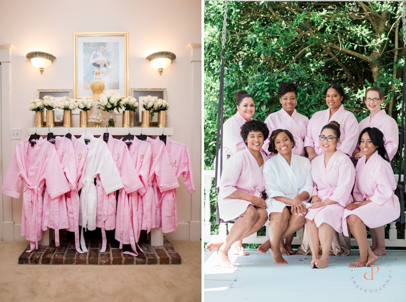 Bridal party in pink robes