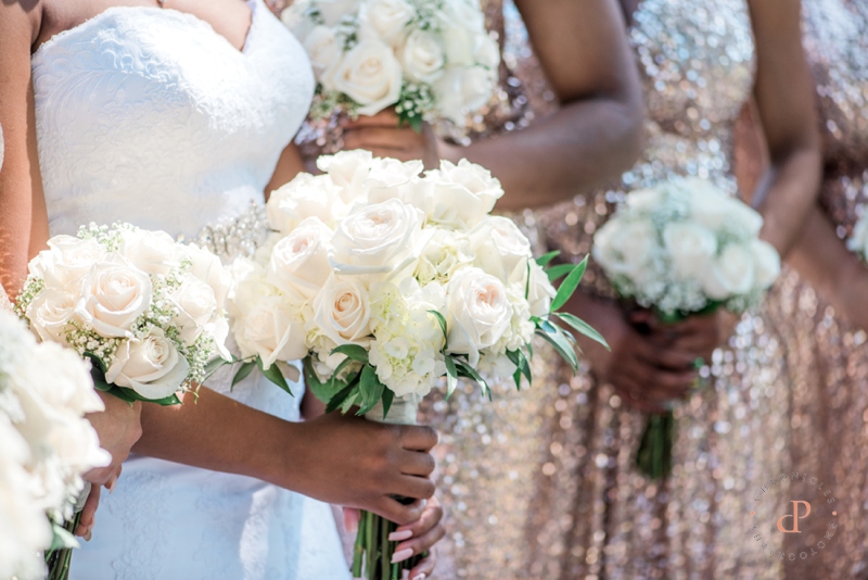 Bridal Party White Rose and Babysbreath Bouquets| Chronicles Photography | www.chroniclesphotography.com