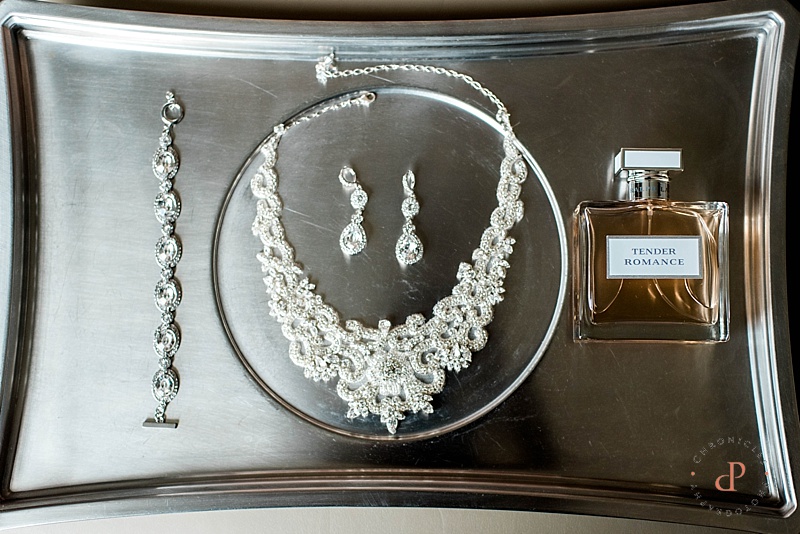 Wedding jewelry, earrings, necklace, bracelet and perfume