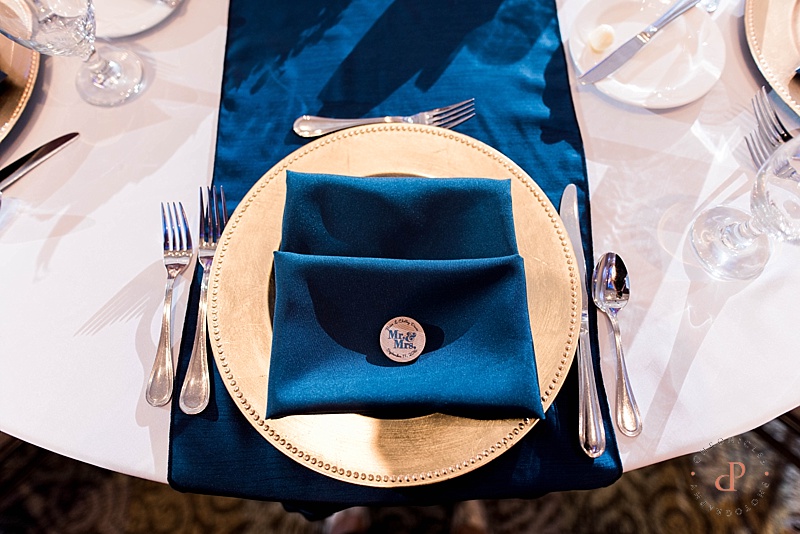 Navy and gold wedding place setting. Knot too shabby events