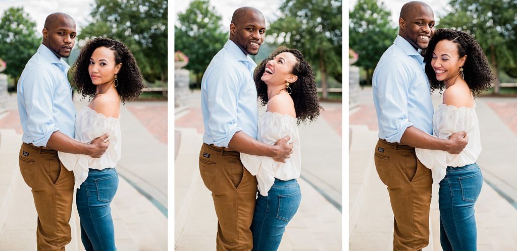 Engagement session in Asheville, NC with African American couple, Casual Engagement session looks. Natural curly hair engagement session