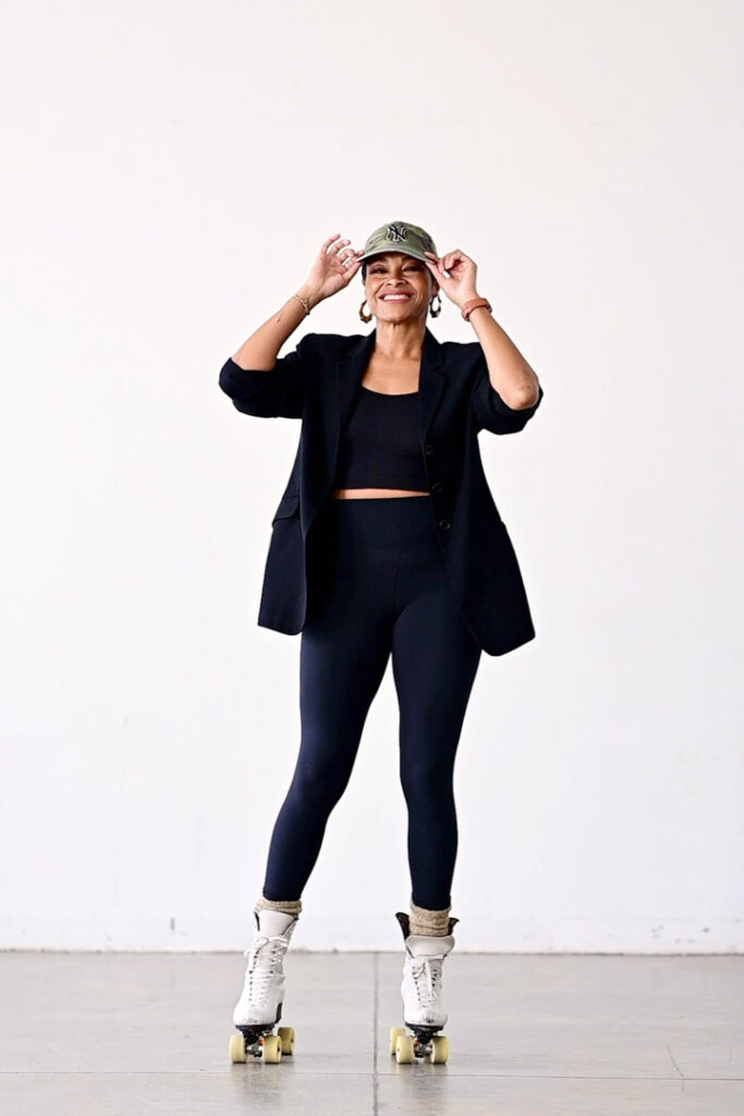 Neutral Style workout clothing, black leggings and blazer. Brand Photoshoot ideas. Michelle Dawn Photography. Maximize Your Wardrobe For Your Brand Shoot